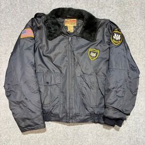National Patrol American Security Programs Bomber Jacket Faux Fur Collar Black